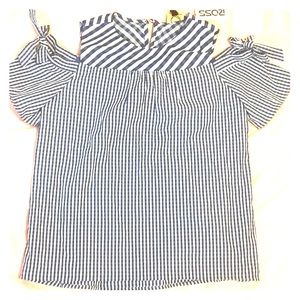 Off the shoulder blue checkered shirt